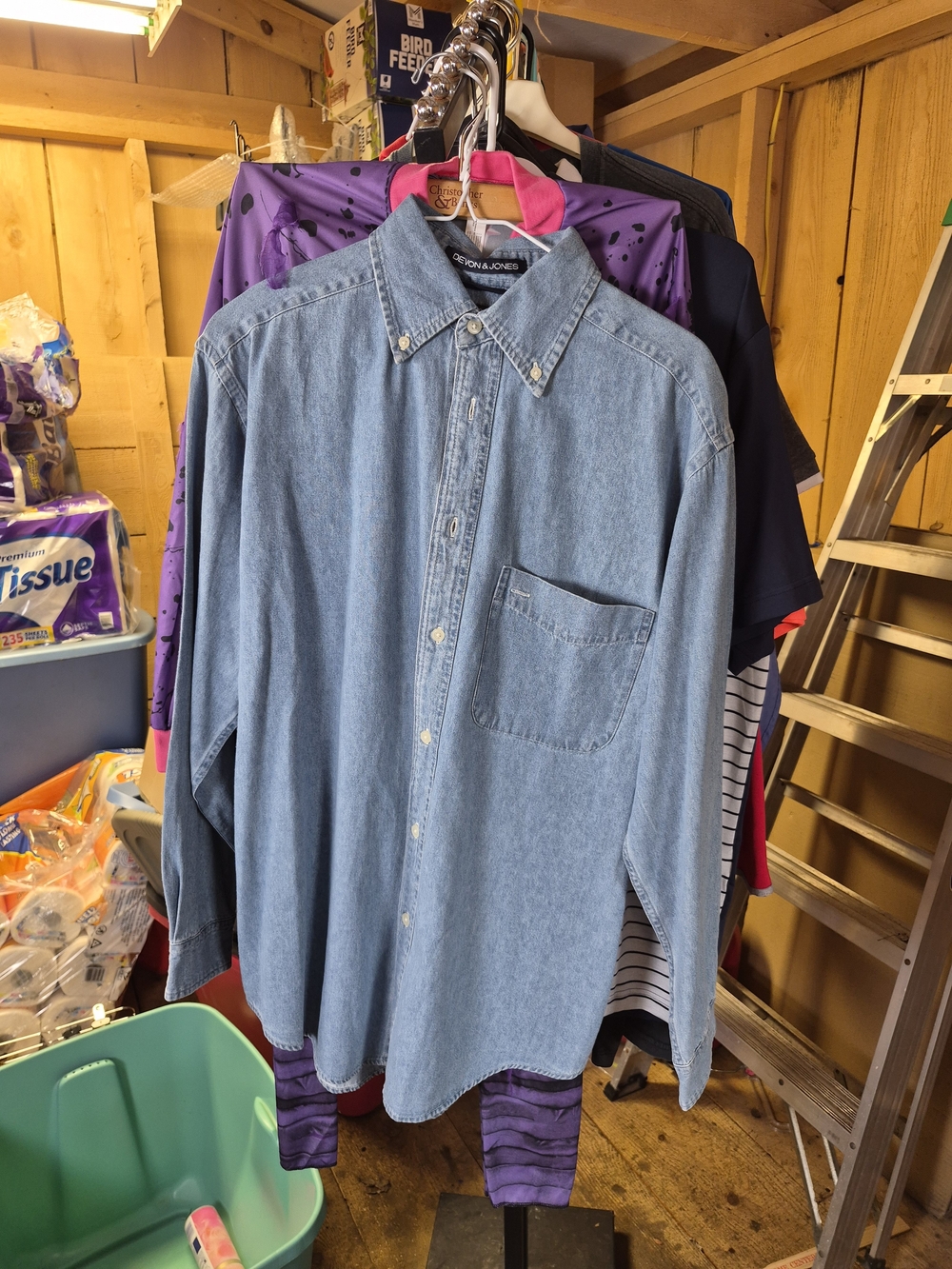 Men's Light Blue Denim Button-Down Shirt - Casual Long Sleeve Bin 61